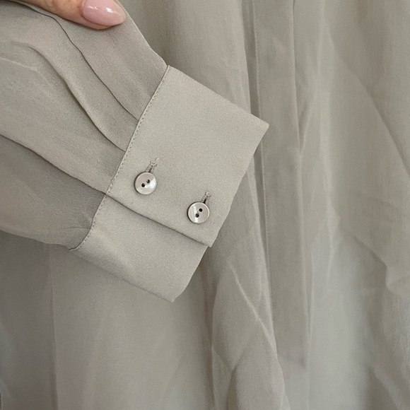 Eileen Fisher Sheer Silk Georgette Classic Collar Shirt, Dove, XS - Picture 7 of 9